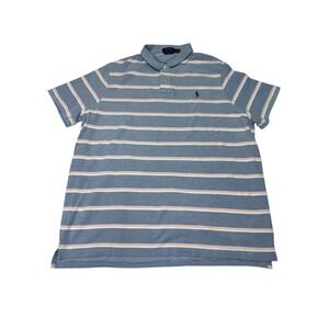 Polo Ralph Lauren XXL Blue Striped Classic Fit Short Sleeve Polo Shirt‎